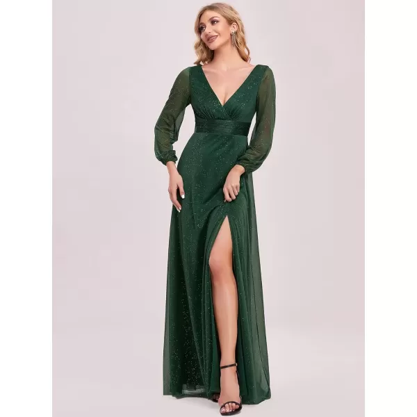 imageEverPretty Womens Evening Gown VNeck Front Wrap High Thigh Slit A Line Formal Dress 0739Dark Green