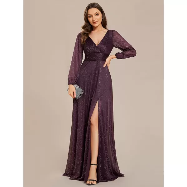 imageEverPretty Womens Evening Gown VNeck Front Wrap High Thigh Slit A Line Formal Dress 0739Deep Purple