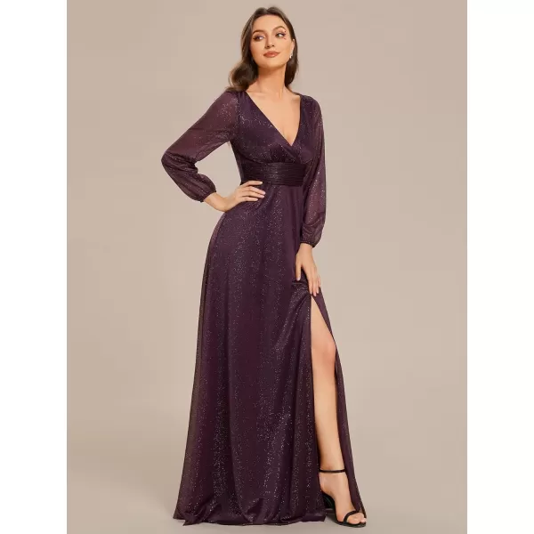 imageEverPretty Womens Evening Gown VNeck Front Wrap High Thigh Slit A Line Formal Dress 0739Deep Purple