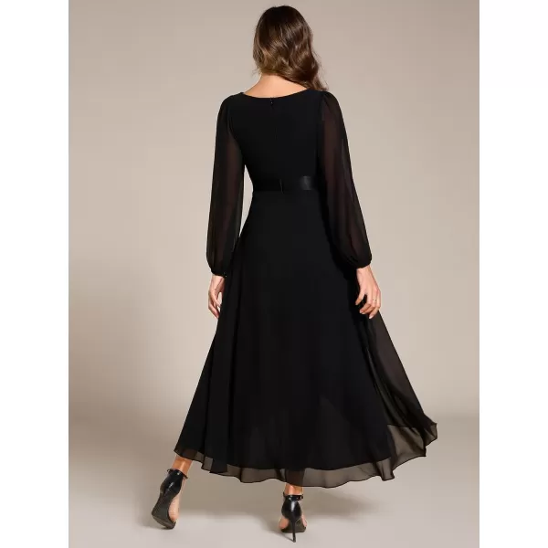 imageEverPretty Womens Fall Chiffon V Neck Long Sleeves HighLow Tea Length ALine Formal Wedding Guest Dresses 09894Black