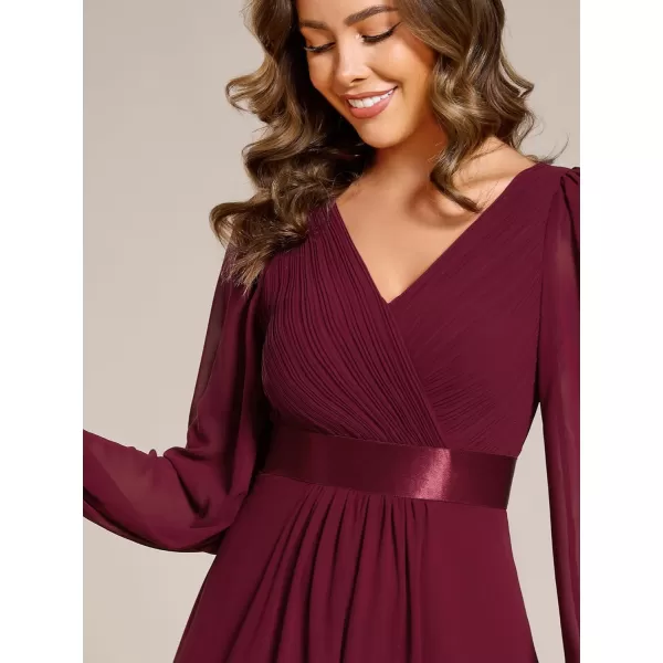 imageEverPretty Womens Fall Chiffon V Neck Long Sleeves HighLow Tea Length ALine Formal Wedding Guest Dresses 09894Burgundy