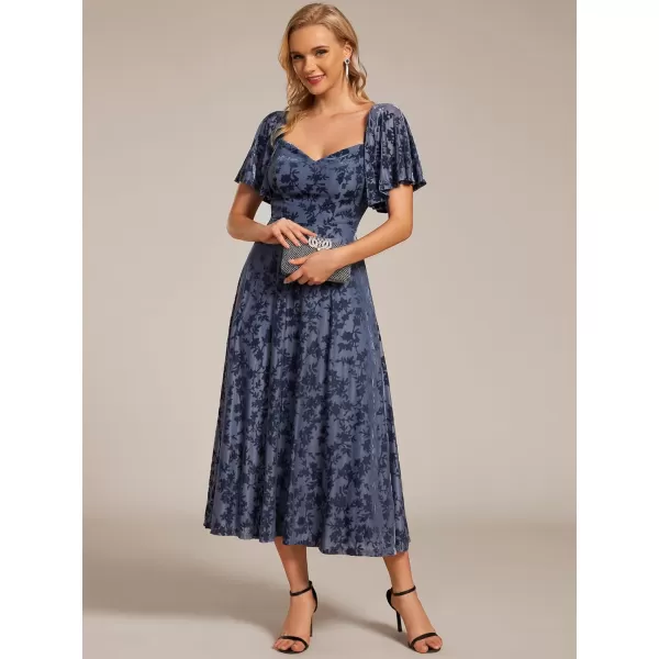 imageEverPretty Womens Formal Dress V Neck Short Sleeve Midi Dress A Line Wedding Guest Dresses 02271Dusty Navy