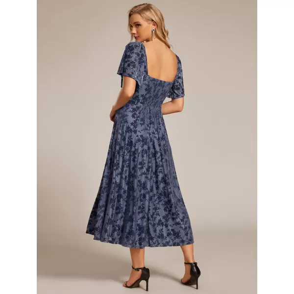 imageEverPretty Womens Formal Dress V Neck Short Sleeve Midi Dress A Line Wedding Guest Dresses 02271Dusty Navy