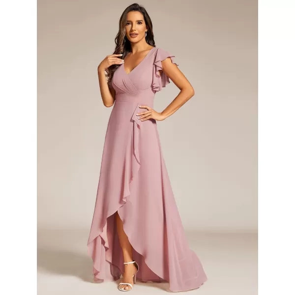 imageEverPretty Womens Formal Dresses V Neck Flowy Sleeves Pleated Backless High Low Bridesmaid Dresses 02221Dusty Rose