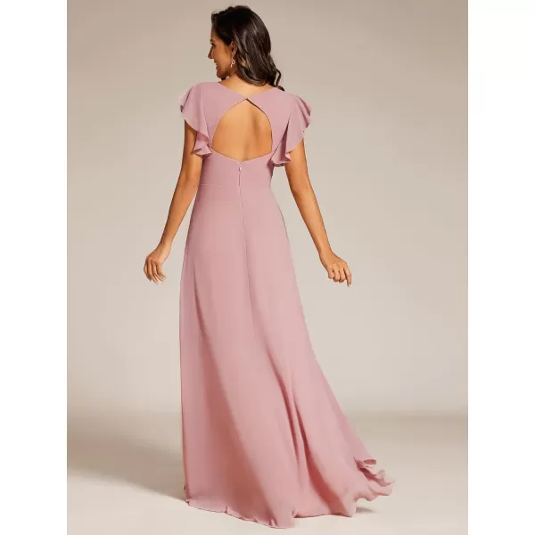 imageEverPretty Womens Formal Dresses V Neck Flowy Sleeves Pleated Backless High Low Bridesmaid Dresses 02221Dusty Rose