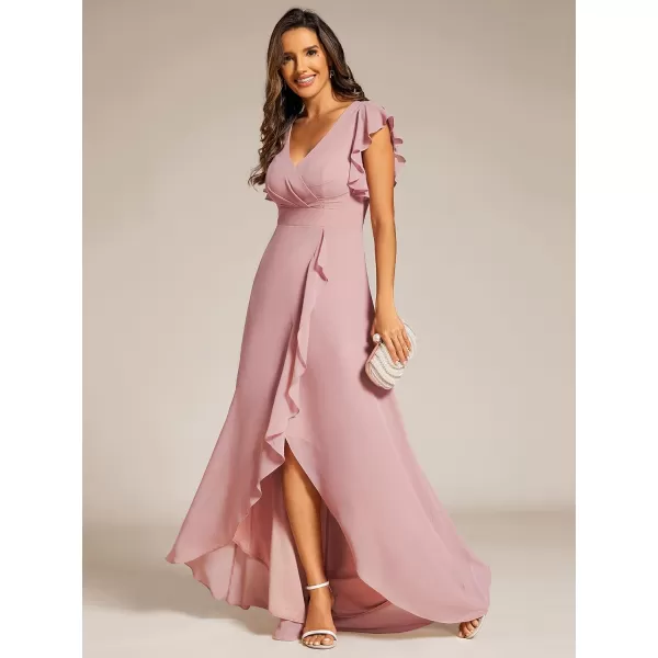 imageEverPretty Womens Formal Dresses V Neck Flowy Sleeves Pleated Backless High Low Bridesmaid Dresses 02221Dusty Rose