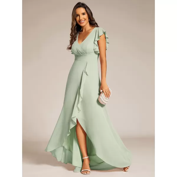 imageEverPretty Womens Formal Dresses V Neck Flowy Sleeves Pleated Backless High Low Bridesmaid Dresses 02221Mint Green