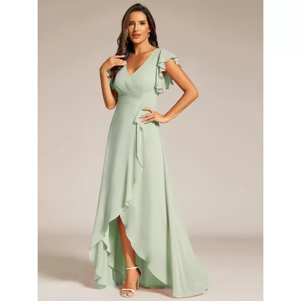 imageEverPretty Womens Formal Dresses V Neck Flowy Sleeves Pleated Backless High Low Bridesmaid Dresses 02221Mint Green