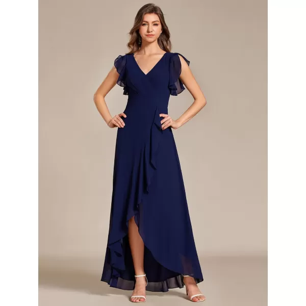 imageEverPretty Womens Formal Dresses V Neck Flowy Sleeves Pleated Backless High Low Bridesmaid Dresses 02221Navy Blue