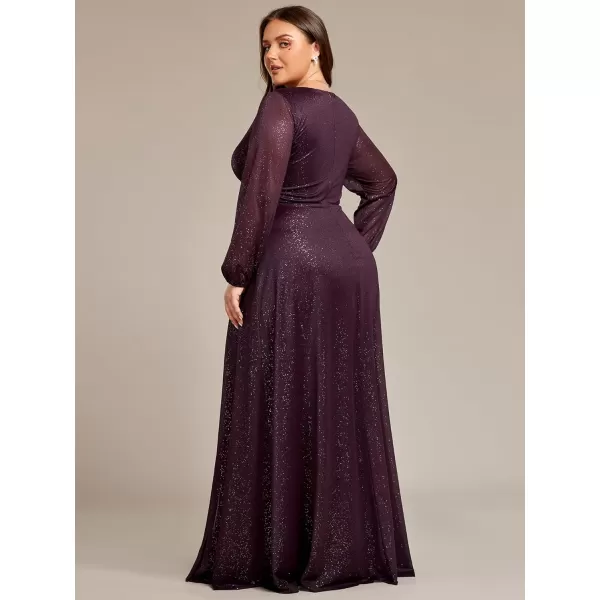 imageEverPretty Womens Glitter A Line High Slit VNeck Plus Size Formal Gowns and Evening Dresses 0739PZDeep Purple