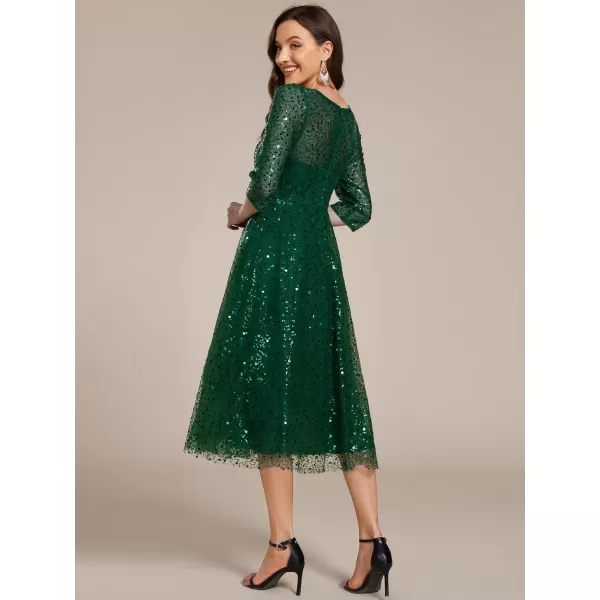 imageEverPretty Womens Round Neck 34 Sleeves Formal Dresses Sequin A Line Midi Wedding Guest Dress 02241Deep Green