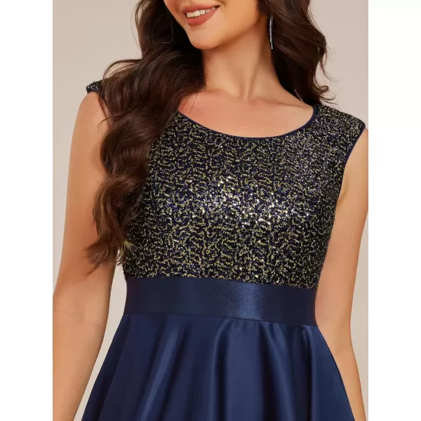 imageEverPretty Womens Round Neck Sleeveless Glitter Evening Dresses A Line High Low Formal Dresses 03667Navy Blue