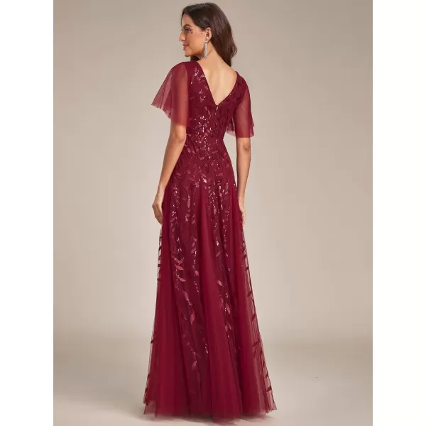 imageEverPretty Womens Sequin Sparkly VNeck Short Sleeve Maxi Evening Dress 00734Burgundy