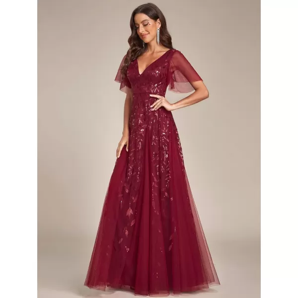 imageEverPretty Womens Sequin Sparkly VNeck Short Sleeve Maxi Evening Dress 00734Burgundy