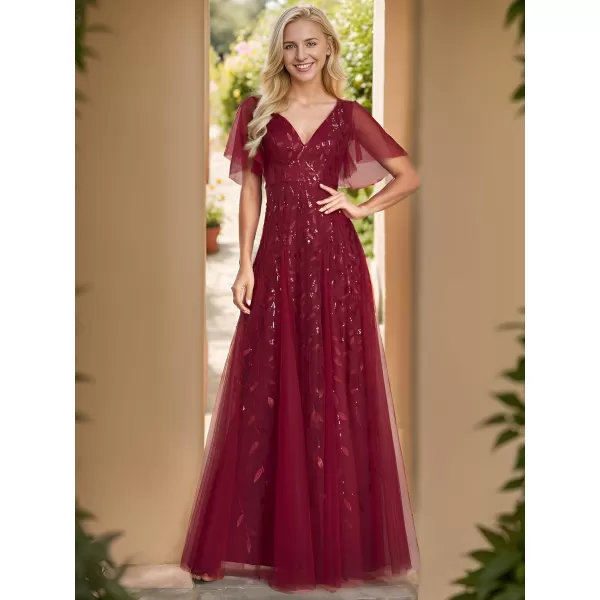 imageEverPretty Womens Sequin Sparkly VNeck Short Sleeve Maxi Evening Dress 00734Burgundy