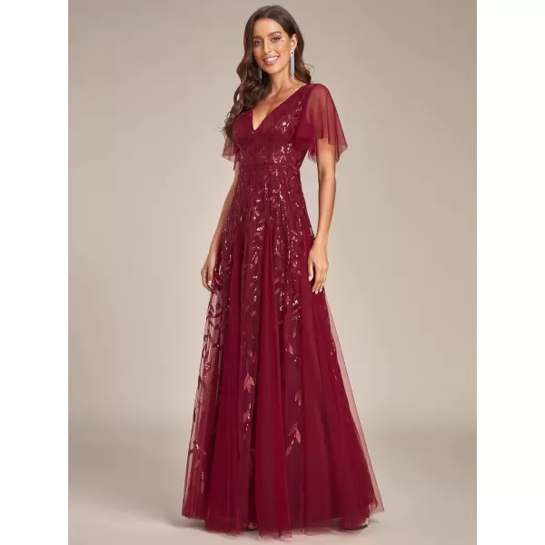 imageEverPretty Womens Sequin Sparkly VNeck Short Sleeve Maxi Evening Dress 00734Burgundy