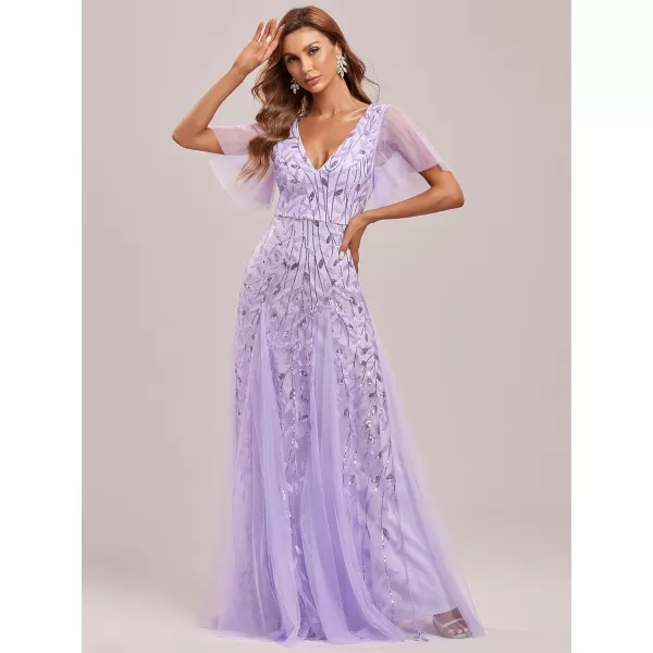 imageEverPretty Womens Sequin Sparkly VNeck Short Sleeve Maxi Evening Dress 00734Lavender