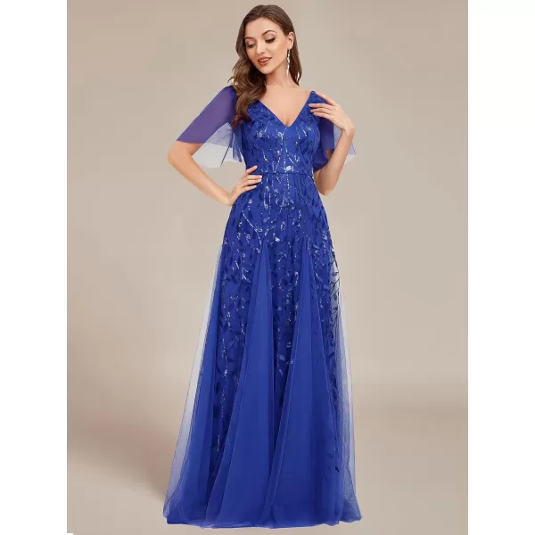 imageEverPretty Womens Sequin Sparkly VNeck Short Sleeve Maxi Evening Dress 00734Sapphire Blue