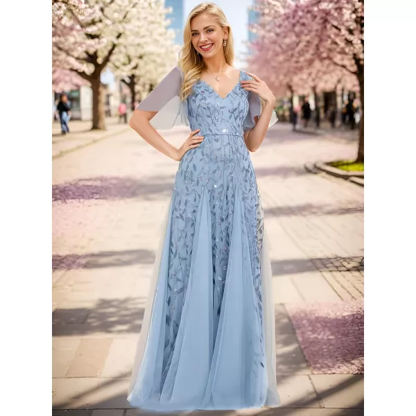 imageEverPretty Womens Sequin Sparkly VNeck Short Sleeve Maxi Evening Dress 00734Sky Blue