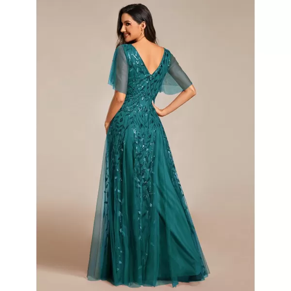 imageEverPretty Womens Sequin Sparkly VNeck Short Sleeve Maxi Evening Dress 00734Teal