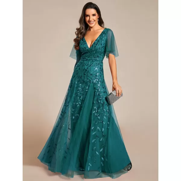 imageEverPretty Womens Sequin Sparkly VNeck Short Sleeve Maxi Evening Dress 00734Teal