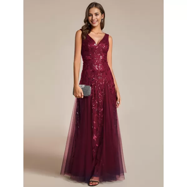 imageEverPretty Womens Sexy Sleeveless VNeck Evening Gowns Empire Waist Sequin Embroidery Formal DressBurgundy