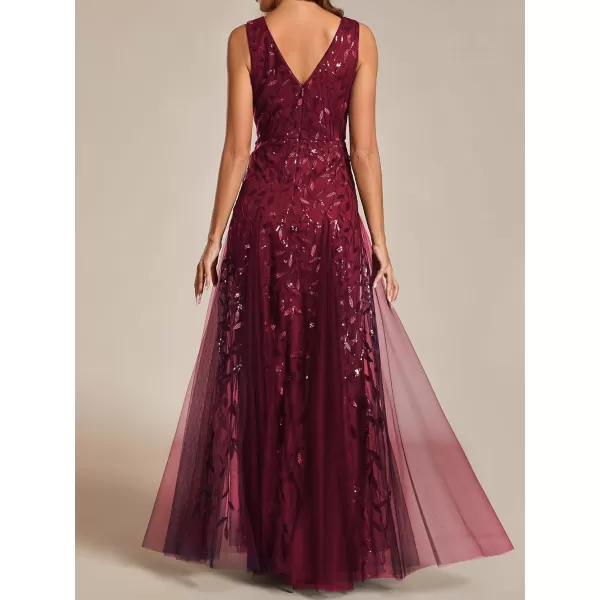 imageEverPretty Womens Sexy Sleeveless VNeck Evening Gowns Empire Waist Sequin Embroidery Formal DressBurgundy