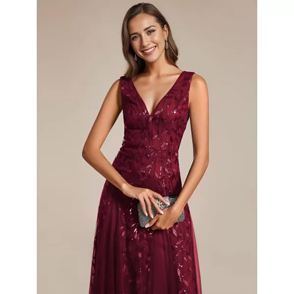 imageEverPretty Womens Sexy Sleeveless VNeck Evening Gowns Empire Waist Sequin Embroidery Formal DressBurgundy