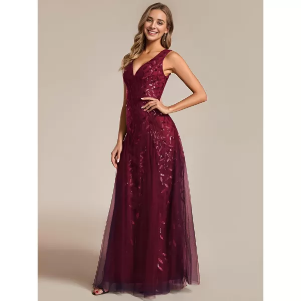 imageEverPretty Womens Sexy Sleeveless VNeck Evening Gowns Empire Waist Sequin Embroidery Formal DressBurgundy