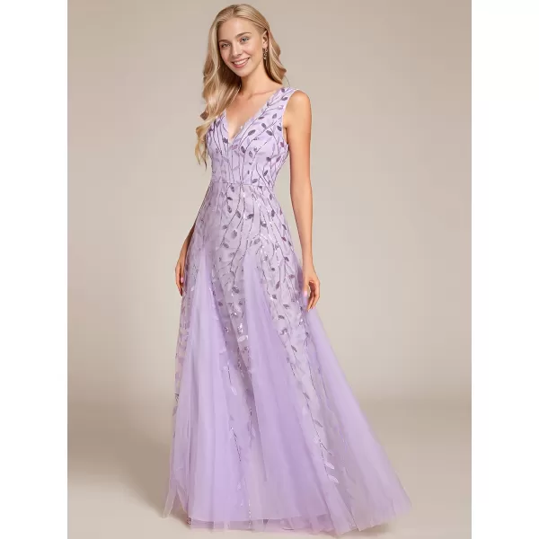 imageEverPretty Womens Sexy Sleeveless VNeck Evening Gowns Empire Waist Sequin Embroidery Formal DressLavender