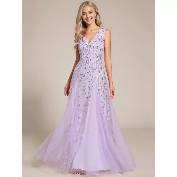 imageEverPretty Womens Sexy Sleeveless VNeck Evening Gowns Empire Waist Sequin Embroidery Formal DressLavender