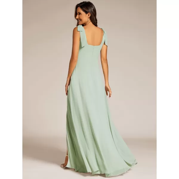 imageEverPretty Womens Summer Square Neck Sleeveless Bowknot A Line Split Maxi Bridesmaid Dresses 02216Mint Green