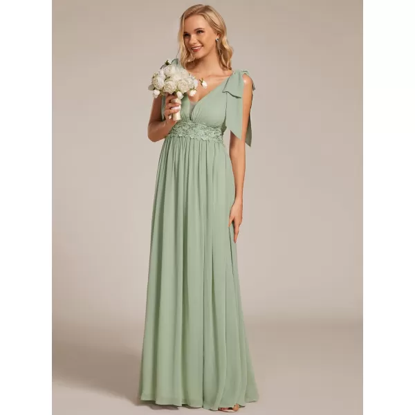 imageEverPretty Womens V Neck Formal Dress Empire Waist Embroidery Split Flowy A Line Bridesmaid Dress 02239Mint Green