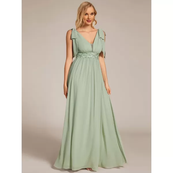 imageEverPretty Womens V Neck Formal Dress Empire Waist Embroidery Split Flowy A Line Bridesmaid Dress 02239Mint Green