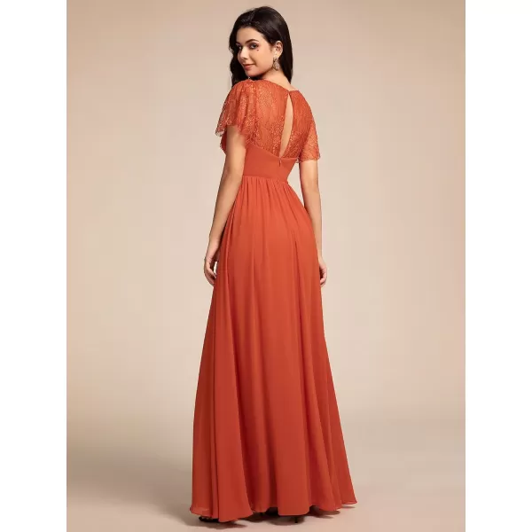 imageEverPretty Womens V Neck Short Sleeves Lace Embroidery Bridesmaid Dresses SeeThrough A Line Summer Dress 02196Burnt Orange