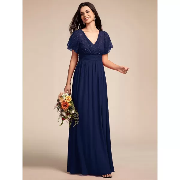 imageEverPretty Womens V Neck Short Sleeves Lace Embroidery Bridesmaid Dresses SeeThrough A Line Summer Dress 02196Navy Blue