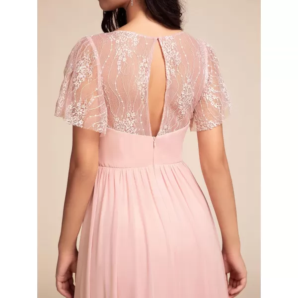 imageEverPretty Womens V Neck Short Sleeves Lace Embroidery Bridesmaid Dresses SeeThrough A Line Summer Dress 02196Pink