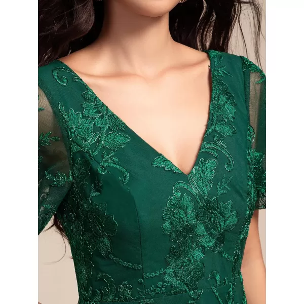 imageEverPretty Womens Wedding Guest Dress V Neck Ruffles Sleeves Embroidery High Low Formal Dresses 02255Dark Green