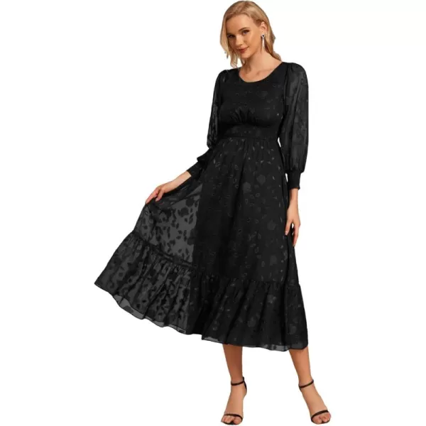 imageEverPretty Womens Casual Embroidered Chiffon Round Neck Long Sleeves Wedding Guest Dress 02279Black