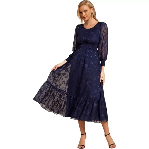 imageEverPretty Womens Casual Embroidered Chiffon Round Neck Long Sleeves Wedding Guest Dress 02279Navy Blue