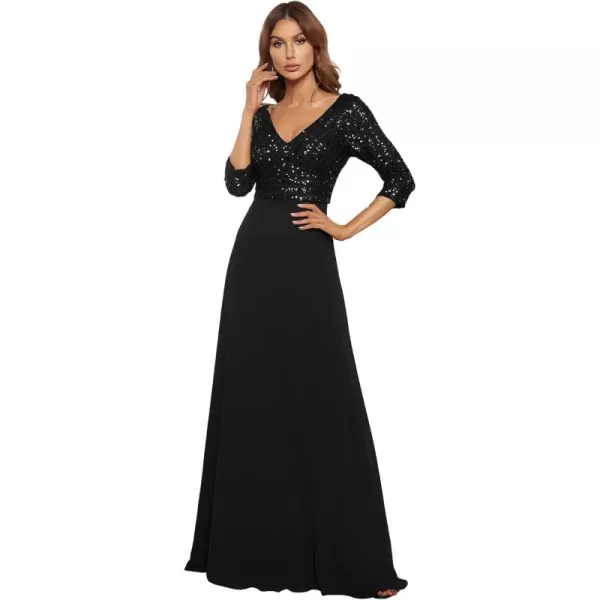 imageEverPretty Womens Elegant Formal Dress VNeck Long Sleeve Sequin Maxi Chiffon Evening Dresses 00751Black