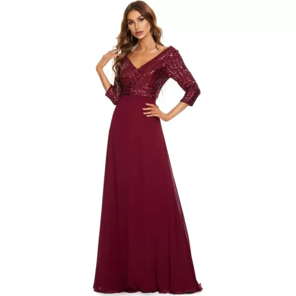 imageEverPretty Womens Elegant Formal Dress VNeck Long Sleeve Sequin Maxi Chiffon Evening Dresses 00751Burgundy