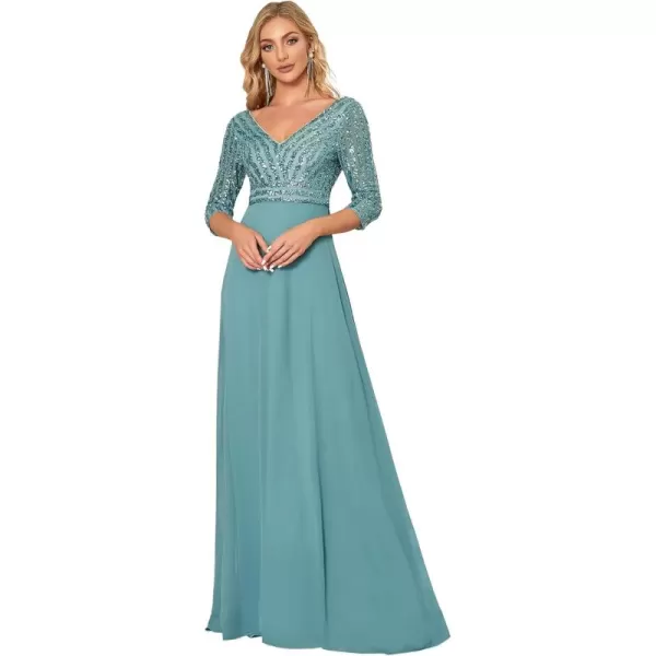 imageEverPretty Womens Elegant Formal Dress VNeck Long Sleeve Sequin Maxi Chiffon Evening Dresses 00751Demin Blue