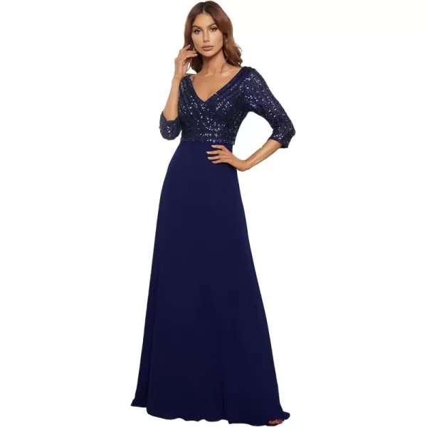 imageEverPretty Womens Elegant Formal Dress VNeck Long Sleeve Sequin Maxi Chiffon Evening Dresses 00751Navy Blue