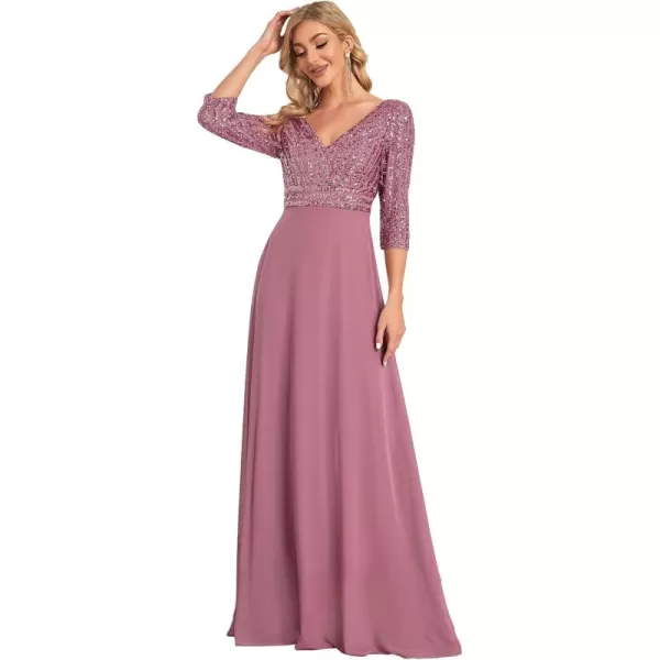 imageEverPretty Womens Elegant Formal Dress VNeck Long Sleeve Sequin Maxi Chiffon Evening Dresses 00751Orchid