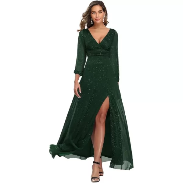 imageEverPretty Womens Evening Gown VNeck Front Wrap High Thigh Slit A Line Formal Dress 0739Dark Green