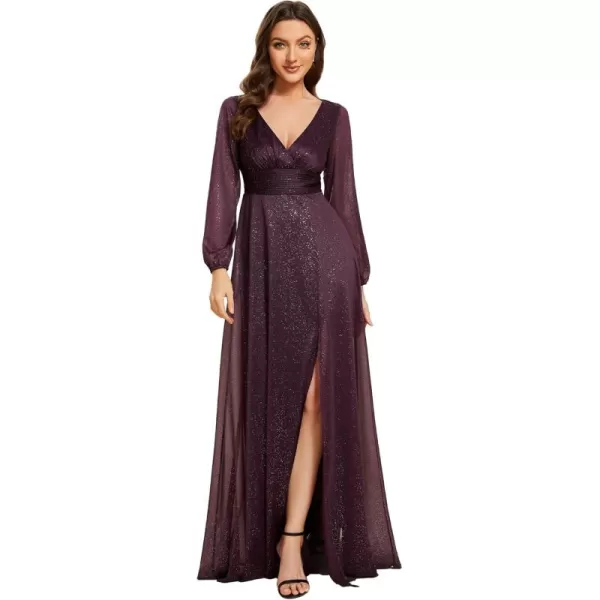 imageEverPretty Womens Evening Gown VNeck Front Wrap High Thigh Slit A Line Formal Dress 0739Deep Purple