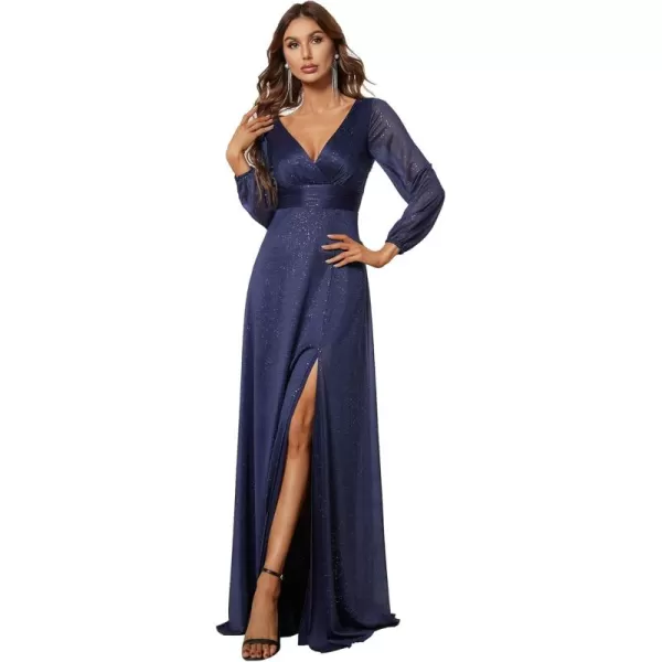 imageEverPretty Womens Evening Gown VNeck Front Wrap High Thigh Slit A Line Formal Dress 0739Navy Blue