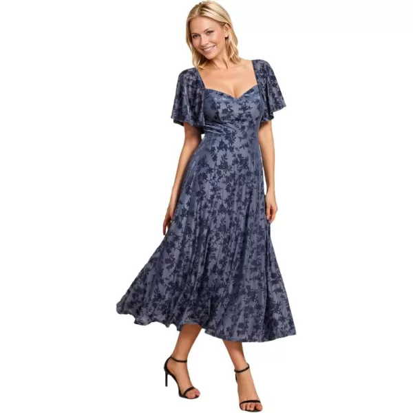 imageEverPretty Womens Formal Dress V Neck Short Sleeve Midi Dress A Line Wedding Guest Dresses 02271Dusty Navy