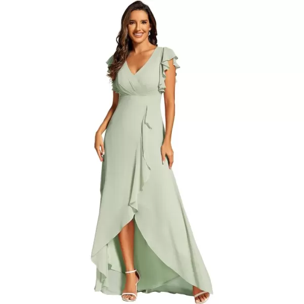 imageEverPretty Womens Formal Dresses V Neck Flowy Sleeves Pleated Backless High Low Bridesmaid Dresses 02221Mint Green